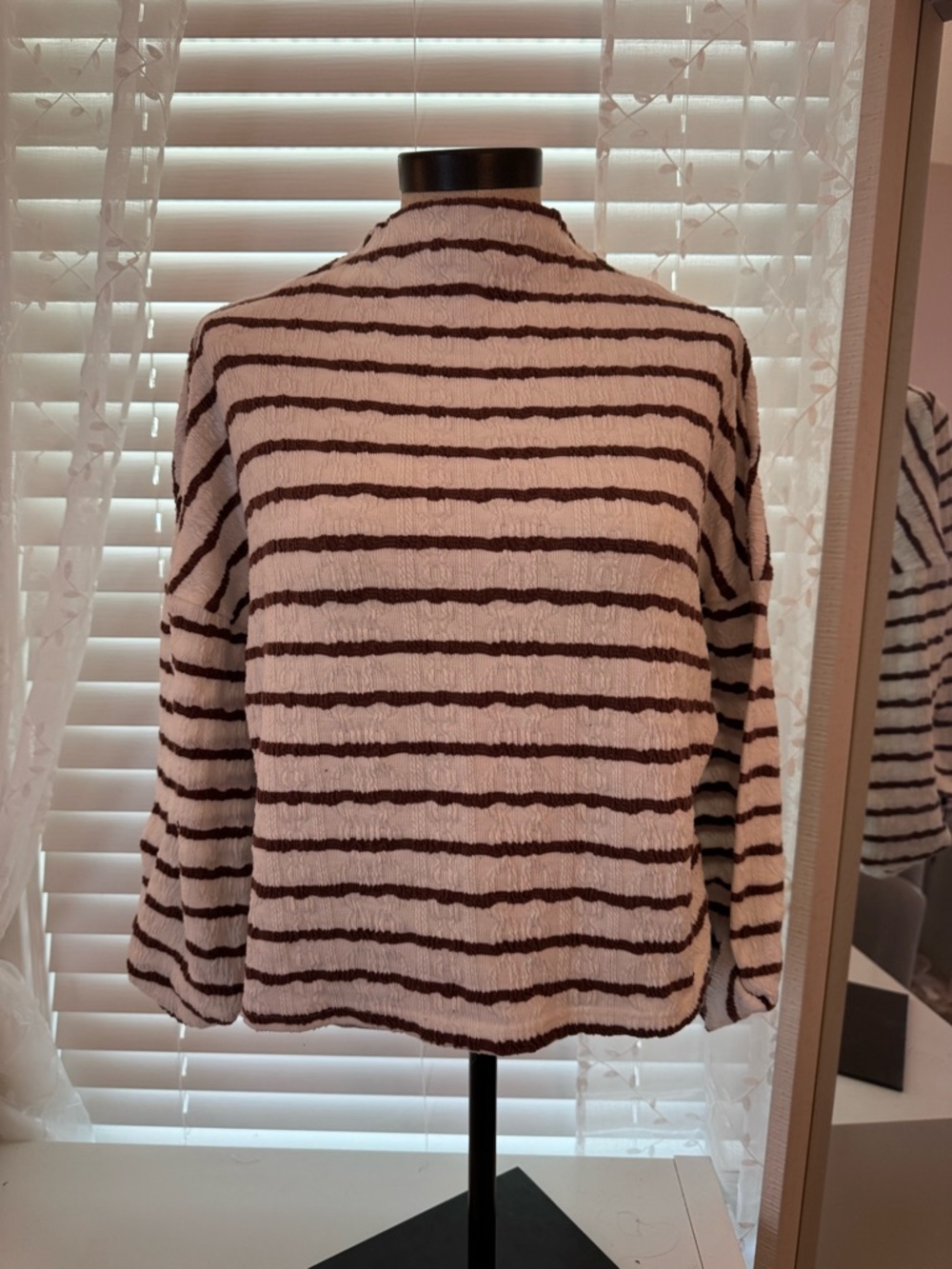 Sadie & Sage Cream and Brown Striped Long Sleeve Top